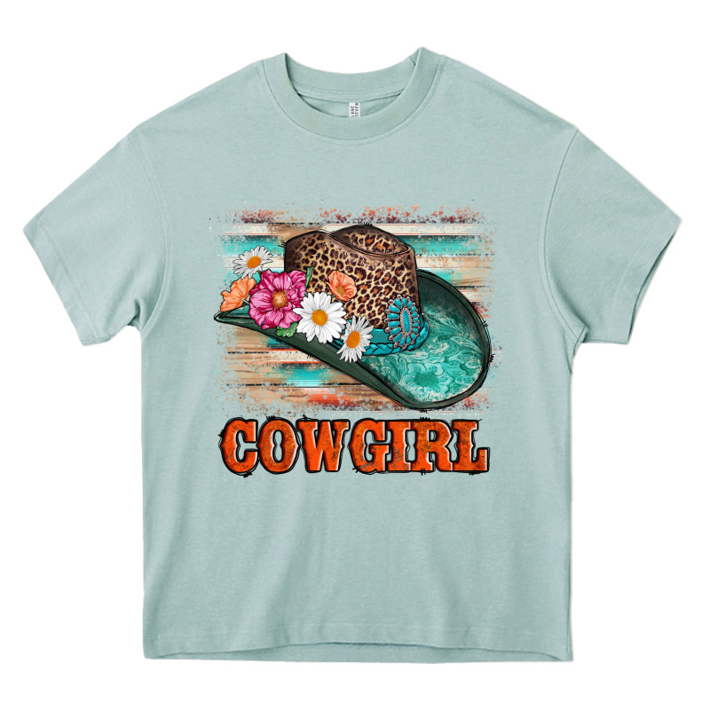 Cowgirl Hat Flowers Leopard And  Leather Heavy Core Tee by AdoDesignShop | Teevron