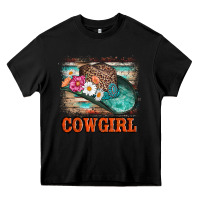 Black cowgirl hat flowers leopard and  leather Heavy Core Tee - AdoDesignShop