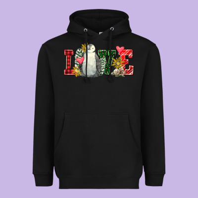 Christmas Penguin Love Heavyweight Hoodie Designed By Fadigitalartstudio