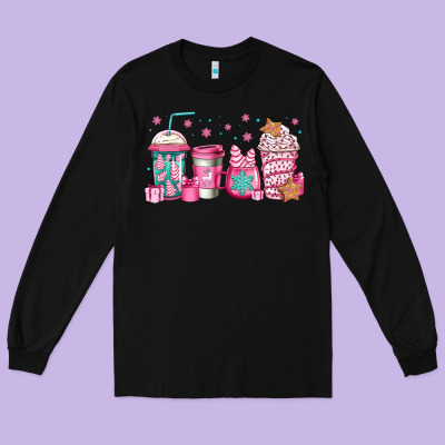 Pink Christmas Coffee Long Sleeve Tee Designed By Jasminsmagicworld
