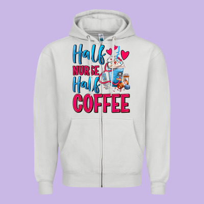 Half Nurse Half Coffee Zipper Hoodie Designed By Fadigitalartstudio