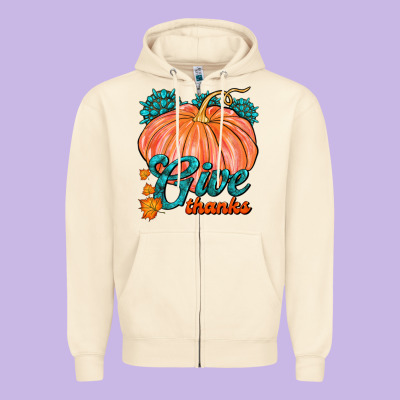 Give Thanks Zipper Hoodie Designed By Fadigitalartstudio