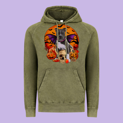 Halloween Pitbull Dog Vintage Hoodie Designed By Ranaportraitstore