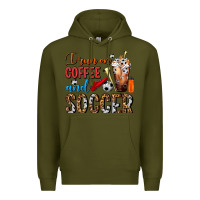 Army Green I Run On Coffee And Soccer Frappe Premium Hoodie - FaDigitalArtStudio