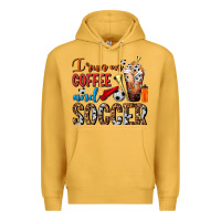 Mustard I Run On Coffee And Soccer Frappe Premium Hoodie - FaDigitalArtStudio