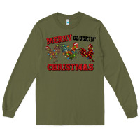 Army Green Merry Cluckin' Christmas Long Sleeve Tee - RanaPortraitStore