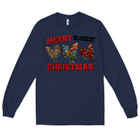 Navy Merry Cluckin' Christmas Long Sleeve Tee - RanaPortraitStore