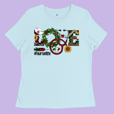 Christmas Love Nurselife Ladies Tee Designed By Ranaportraitstore