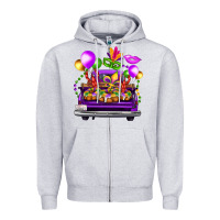 Heather Grey mardi gras farm truck back view Zipper Hoodie - FaDigitalArtStudio
