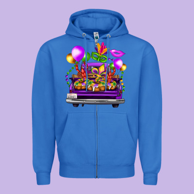 Mardi Gras Farm Truck Back View Zipper Hoodie Designed By Fadigitalartstudio