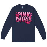 Navy Pink Divas Breast Cancer Long Sleeve Tee - NancyCooperArtShop