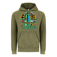 Vintage Olive Libra Zodiac Sign Sunflower Leopard Serape Vintage Hoodie - RanaPortraitStore