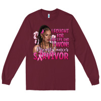 Burgundy i fought for my life and i won afro woman Long Sleeve Tee - NancyCooperArtShop