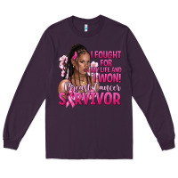 Plum i fought for my life and i won afro woman Long Sleeve Tee - NancyCooperArtShop