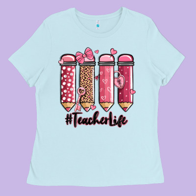 Valentine's Day Teacher Life Pencils Ladies Tee Designed By Maliassmallbusiness