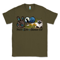 Army Green Peace Love Siamese Cat Classic Tee - LillyAllenDesigns