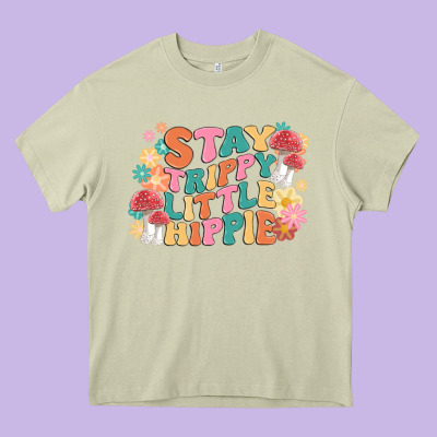 Stay Trippy Little Hippie Heavy Core Tee Designed By Maliassmallbusiness