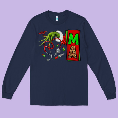Christmas Character Nurse Long Sleeve Tee Designed By Nancycooperartshop