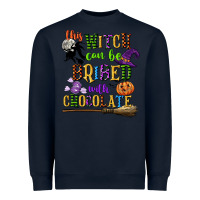 Navy this witch can be bribed with chocolate Heavyweight Sweatshirt - CowGirlArtShop