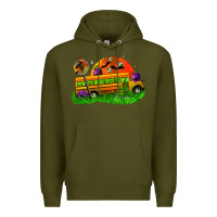 Army Green Halloween School Bus Premium Hoodie - FaDigitalArtStudio