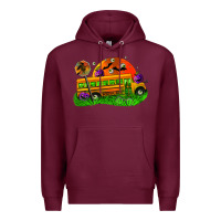 Burgundy Halloween School Bus Premium Hoodie - FaDigitalArtStudio