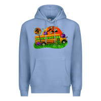 Colony Blue Halloween School Bus Premium Hoodie - FaDigitalArtStudio
