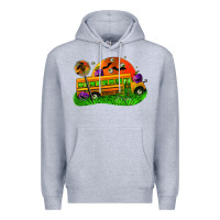 Heather Grey Halloween School Bus Premium Hoodie - FaDigitalArtStudio