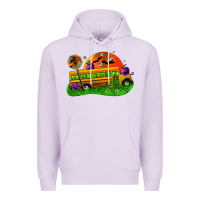 Lilac Halloween School Bus Premium Hoodie - FaDigitalArtStudio