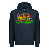 Navy Halloween School Bus Premium Hoodie - FaDigitalArtStudio