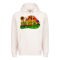 Pale Pink Halloween School Bus Premium Hoodie - FaDigitalArtStudio