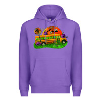 Purple Halloween School Bus Premium Hoodie - FaDigitalArtStudio