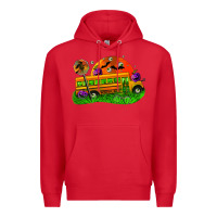 Red Halloween School Bus Premium Hoodie - FaDigitalArtStudio