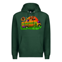 Sports Green Halloween School Bus Premium Hoodie - FaDigitalArtStudio