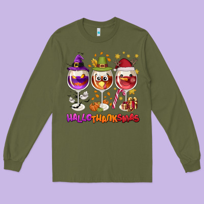 Hallothanksmas Wine Glasses Long Sleeve Tee Designed By Nancycooperartshop