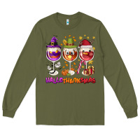 Army Green Hallothanksmas wine glasses Long Sleeve Tee - NancyCooperArtShop