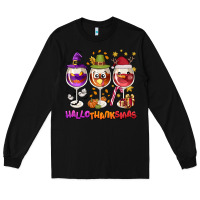 Black Hallothanksmas wine glasses Long Sleeve Tee - NancyCooperArtShop