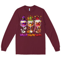 Burgundy Hallothanksmas wine glasses Long Sleeve Tee - NancyCooperArtShop