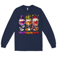 Navy Hallothanksmas wine glasses Long Sleeve Tee - NancyCooperArtShop