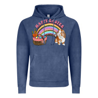 Vintage Denim Happy Easter Bunny And Egg Basket Rainbow Vintage Hoodie - RanaPortraitStore