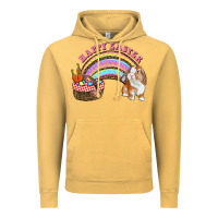 Vintage Mustard Happy Easter Bunny And Egg Basket Rainbow Vintage Hoodie - RanaPortraitStore
