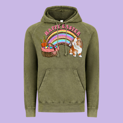 Happy Easter Bunny And Egg Basket Rainbow Vintage Hoodie Designed By Ranaportraitstore