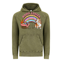 Vintage Olive Happy Easter Bunny And Egg Basket Rainbow Vintage Hoodie - RanaPortraitStore