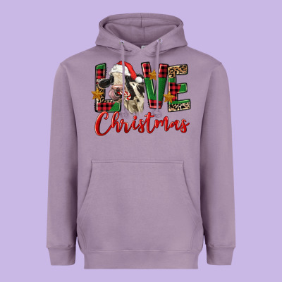 Love Christmas Holstein Heifer Heavyweight Hoodie Designed By Fadigitalartstudio
