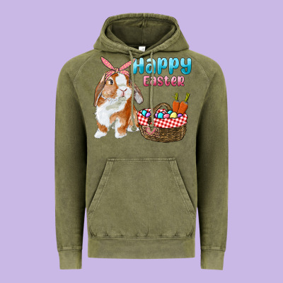 Happy Easter Bunny And Egg Basket Vintage Hoodie Designed By Ranaportraitstore