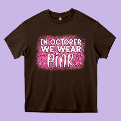 In October We Wear Pink Leopard Glitter Heavy Core Tee Designed By Adodesignshop