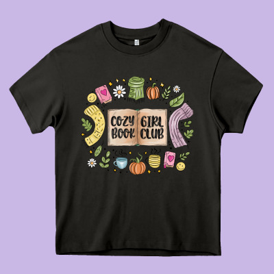 Cozy Book Girl Club Heavy Core Tee Designed By Maliassmallbusiness
