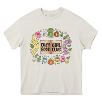 Cream cozy book girl club Heavy Core Tee - MaliasSmallBusiness
