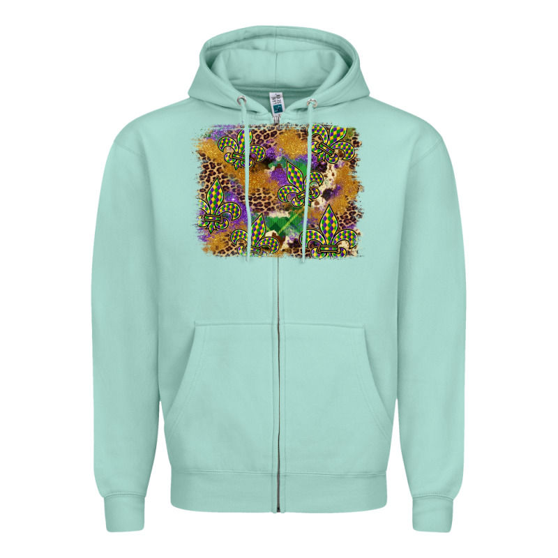 Mardi Gras Plaid Purple Glitter Background Zipper Hoodie by FaDigitalArtStudio | Teevron