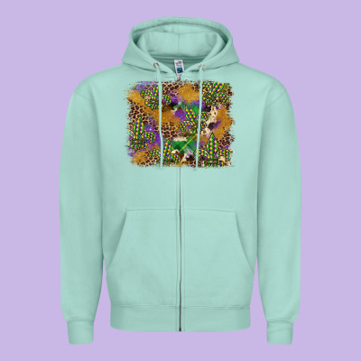 Mardi Gras Plaid Purple Glitter Background Zipper Hoodie Designed By Fadigitalartstudio