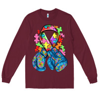 Burgundy autism awareness with boxing gloves Long Sleeve Tee - NancyCooperArtShop